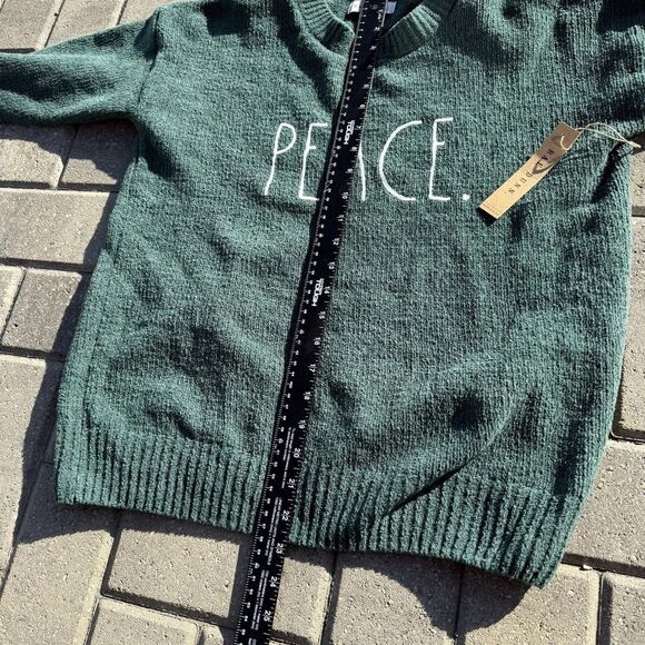 Rae Dunn PEACE green Raglan Sweater blouson Sleeve Cozy Holiday NWT $78 Small - Picture 5 of 7